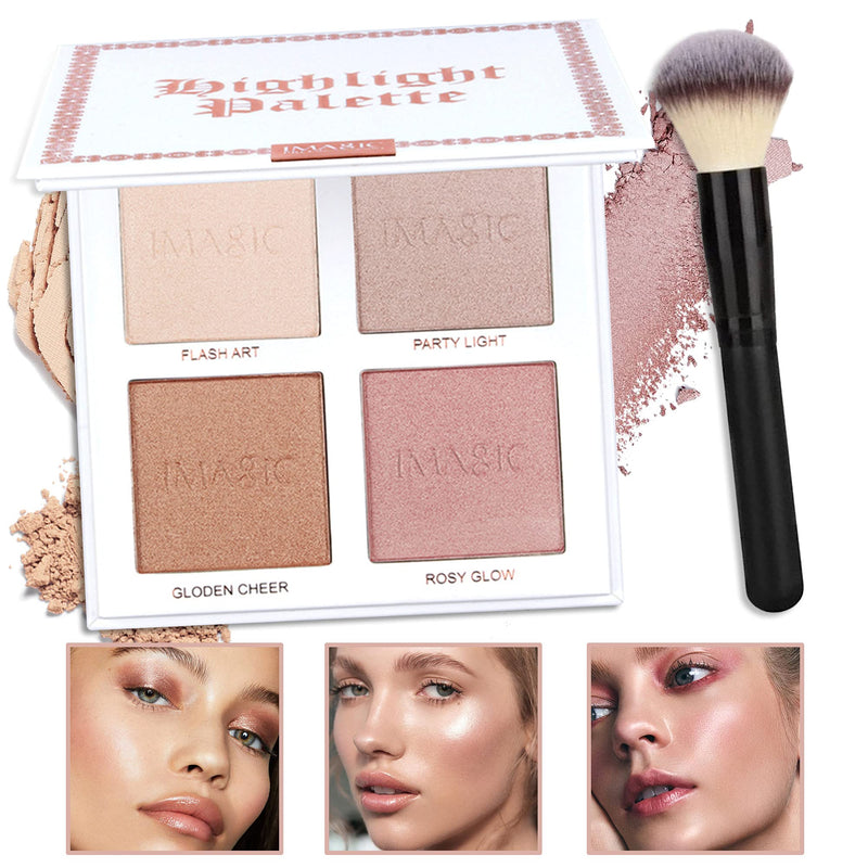 CCbeauty 4 Color Highlighter Makeup Palette with Powder Brush Shimmer Bronzers Contour Shadow Illuminating Highlight Blush Palette Cheek Cosmetic Kit,Pearl - BeesActive Australia