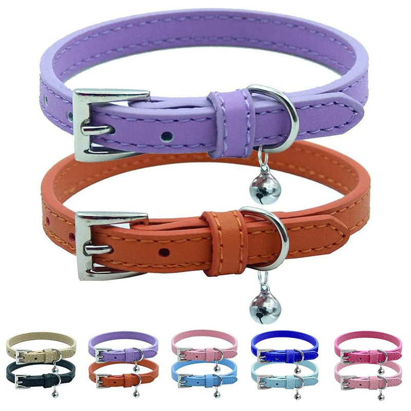 PUPTECK 2 PCS Soft Leather Cat Kitten Collar-Orange, Purple, Black, Khaki, Pink, Blue Orange&Purple - BeesActive Australia