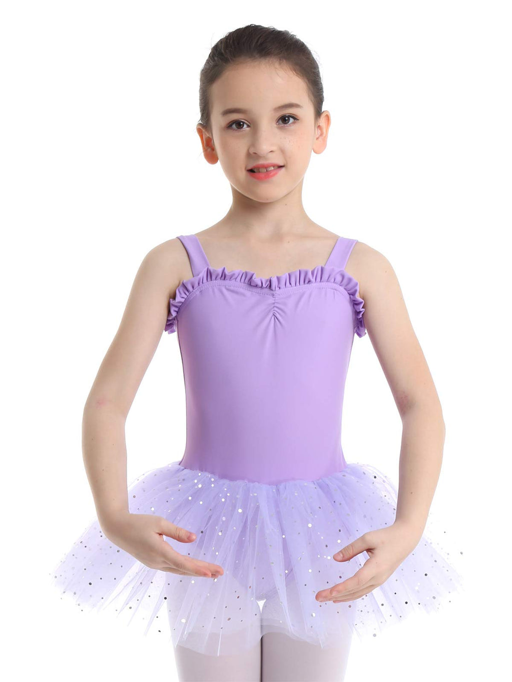 iiniim Kids Girls Shimmering Ballet Dance Tutu Dress Shoulder Straps Gymnastic Leotard Fairy Dress up Costumes Lavender 2-3 - BeesActive Australia