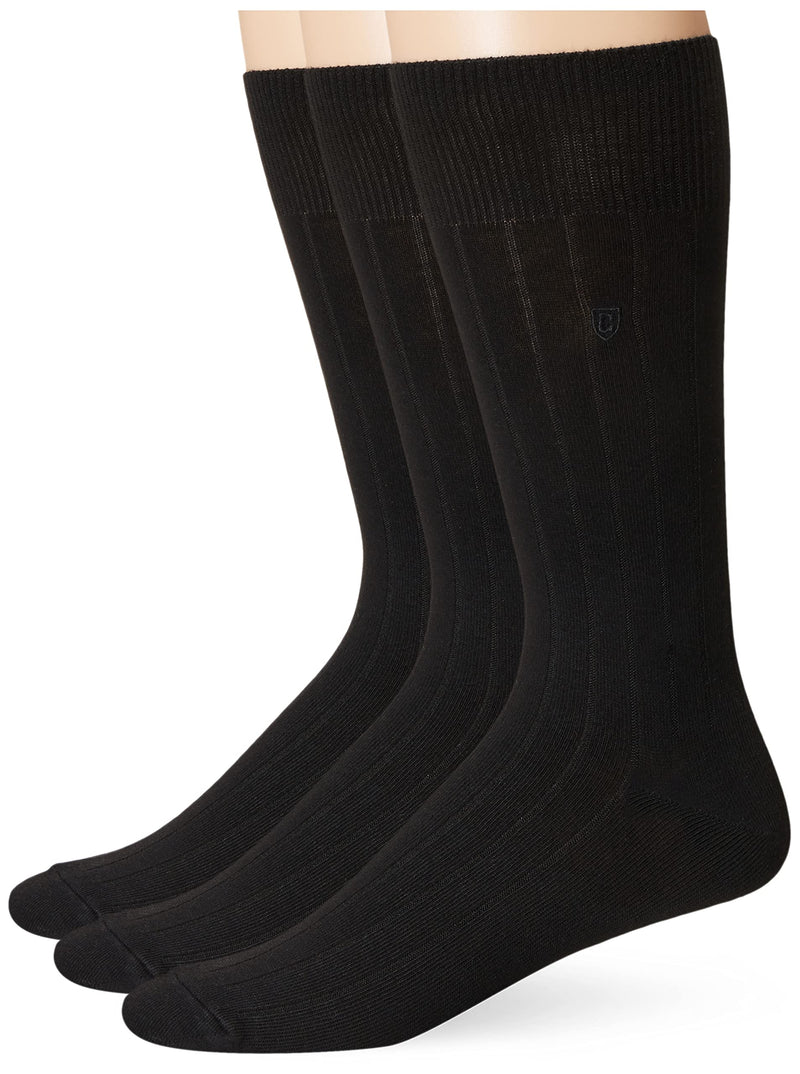 Chaps mens Assorted Solid Dress Crew Socks (3 Pack) 6-12 Black Ribbed - BeesActive Australia