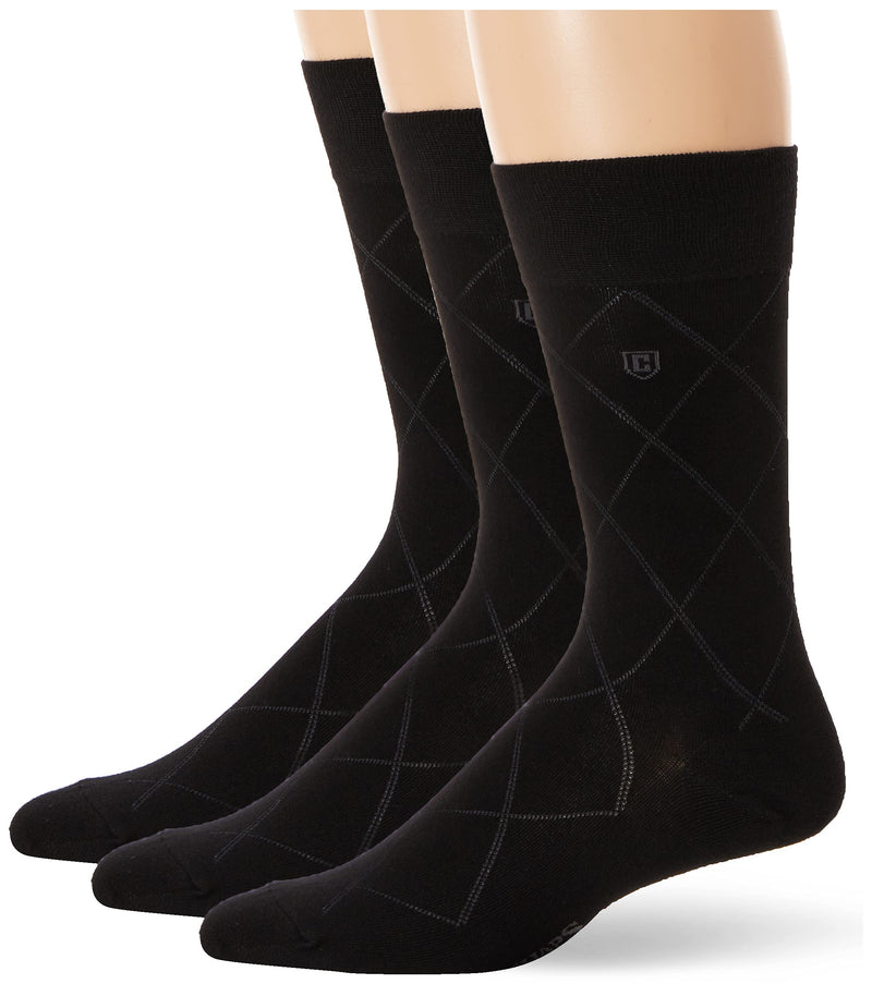 Chaps Men's Assorted Soft Dress Crew Socks With Argyle Fashion Patterns (3 Pack) 6-12 Black Diamond - BeesActive Australia