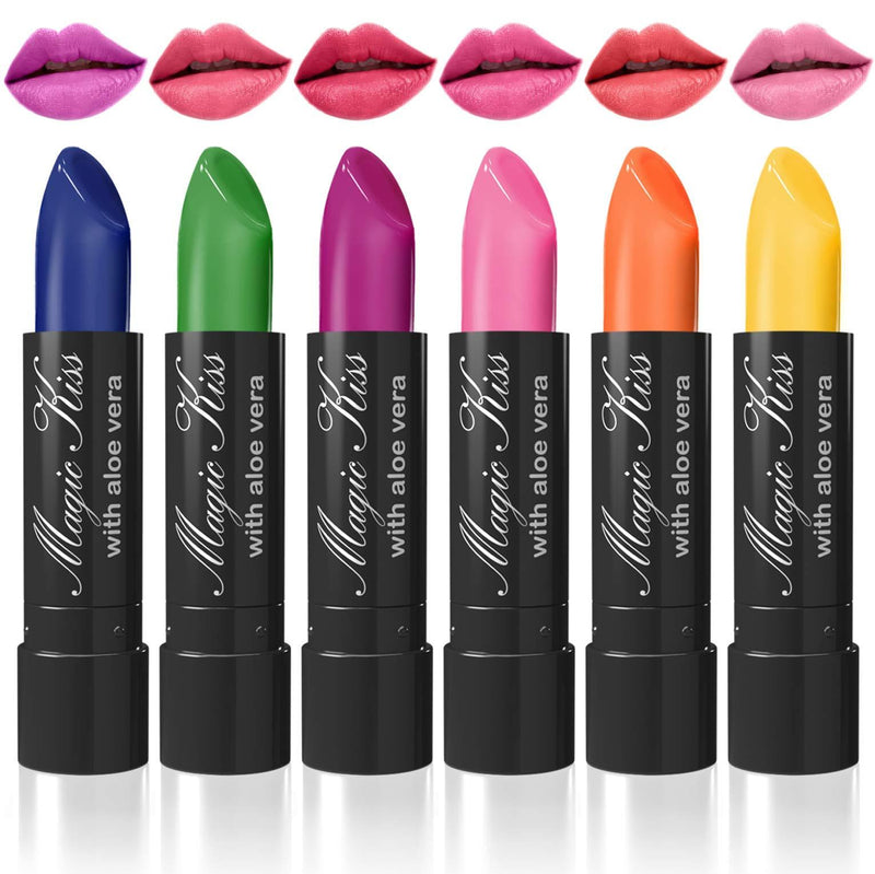 Pack of 6 Magic Kiss Color Changing Aloe Vera Lipstick Set Made in USA (Colors of Aloha 1) Colors of Aloha 1 - BeesActive Australia
