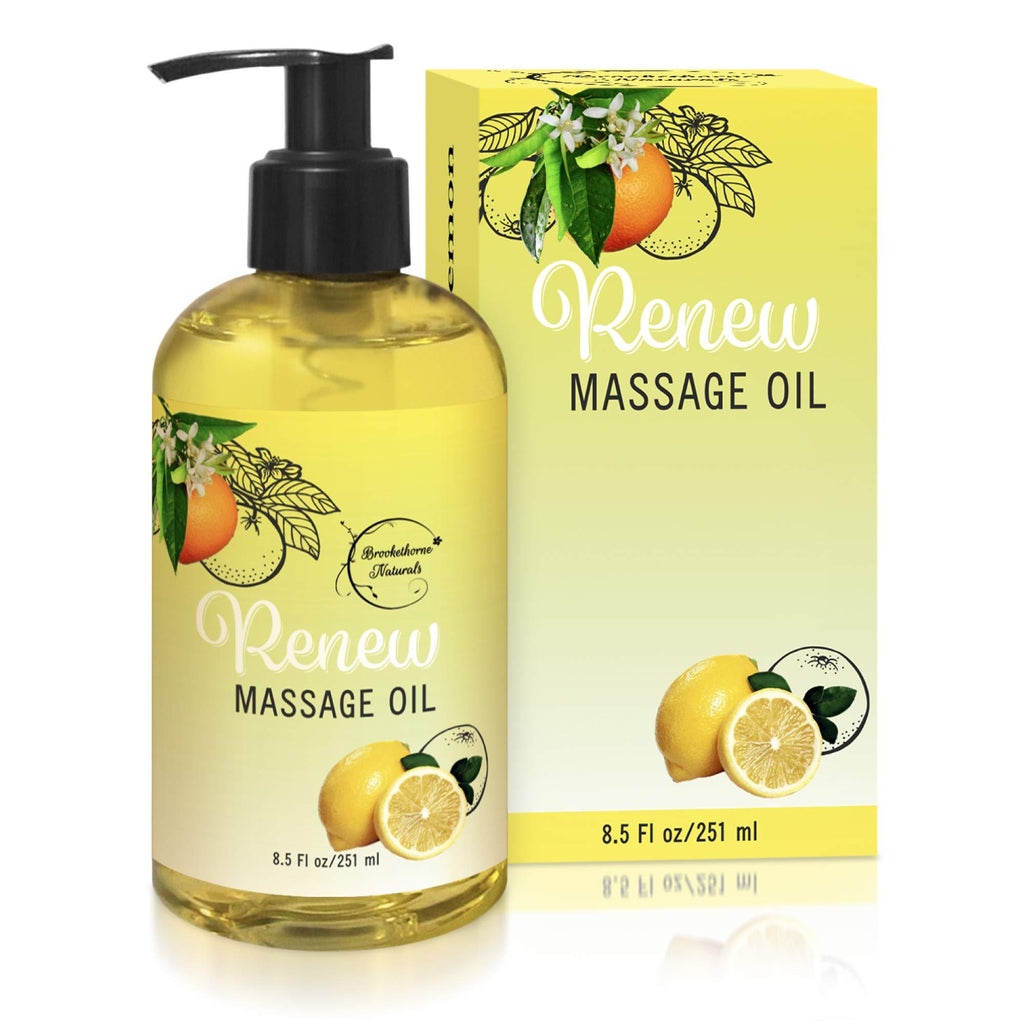 Renew Massage Oil with Orange, Lemon & Peppermint Essential Oils - Great for Massage Therapy or Home use. Ideal for Full Body – with Almond, Grapeseed & Jojoba Oils – By Brookethorne Naturals - BeesActive Australia