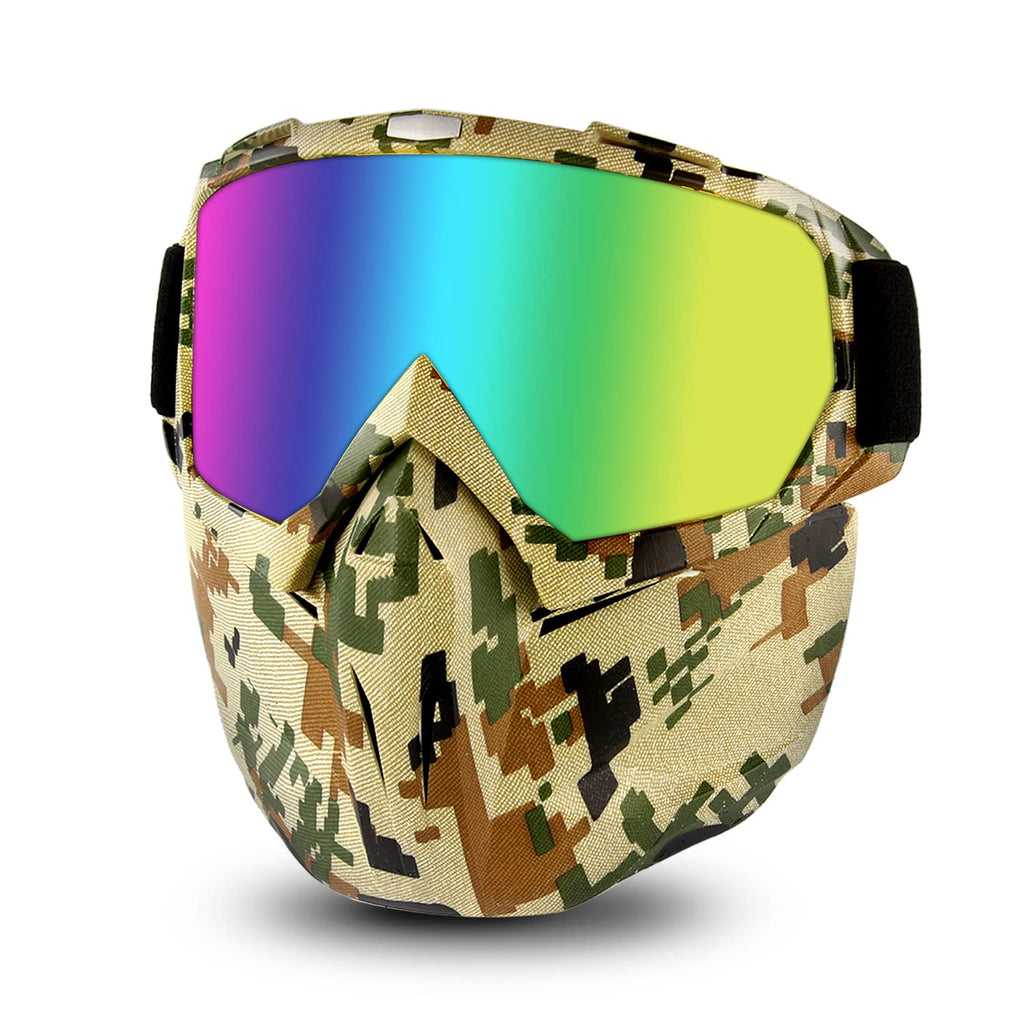 BOROLA Tactical Mask, Retro Motorcycle Goggles with Removable Face Mask, Safety Goggles Mask UV400 Protection Compatible for Nerf Elite Toy Gun Game Rival Ball (Camouflage) Camouflage - BeesActive Australia