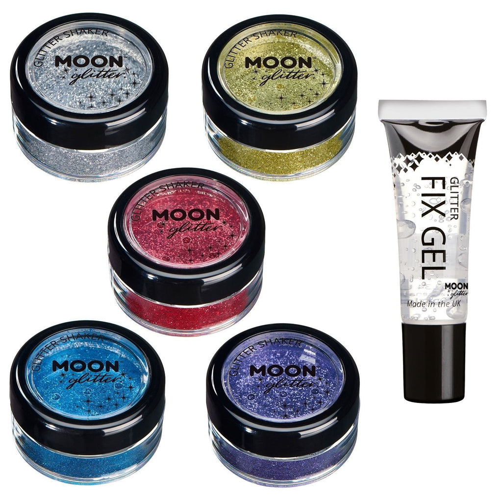 Fine Glitter Shakers by Moon Glitter – 100% Cosmetic Glitter for Face, Body, Nails, Hair and Lips - 0.17oz - Set of 5 colours - BeesActive Australia
