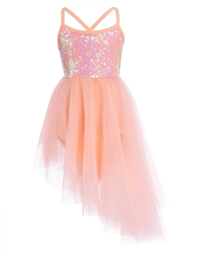 [AUSTRALIA] - iEFiEL Girls Camisole Sequins Ballet Tutu Dress Gymnastic Dance Leotard Skirt Dancewear Costume Orange 10 / 12 