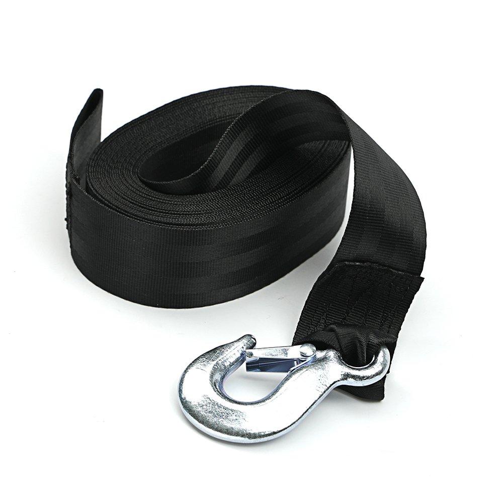 [AUSTRALIA] - Seamander Boat Winch Strap with Hook and Safety Latch - Loop End - 2" x 20' -5,000lbs Black(20ft) 