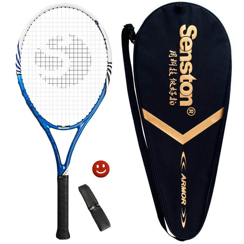 Senston 27 inch Tennis Racket Professional Tennis Racquet,Good Control Grip,Strung with Cover,Tennis Overgrip, Vibration Damper Blue White - BeesActive Australia