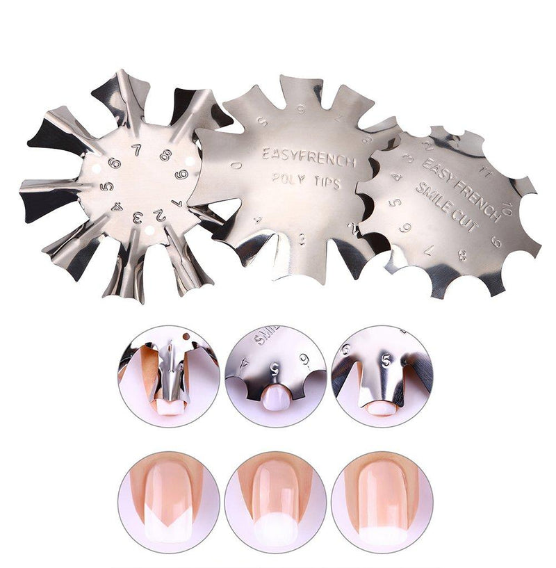 WOKOTO 3pcs Easy French Smile Line Gel Cutter Tool Staniless Steel C-Shape Manicure Edge Trimmer Diy Plate Module (3 Patterns) - BeesActive Australia