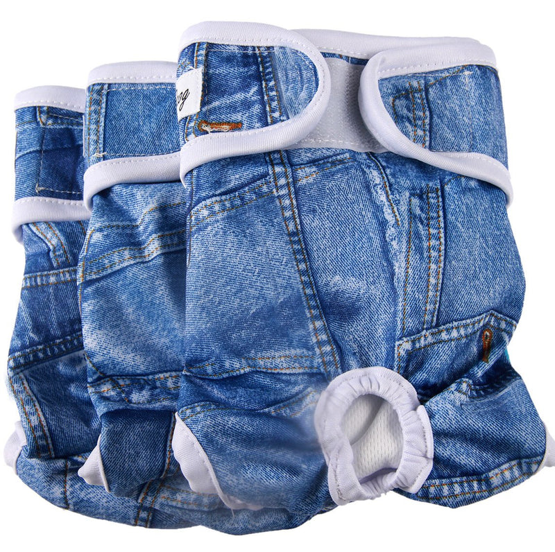JoyDaog(3 Pack Small Dog Diapers for Female Reusable Premium Jean Puppy Wrap Large (Pack of 3) 3pcs Jeans - BeesActive Australia