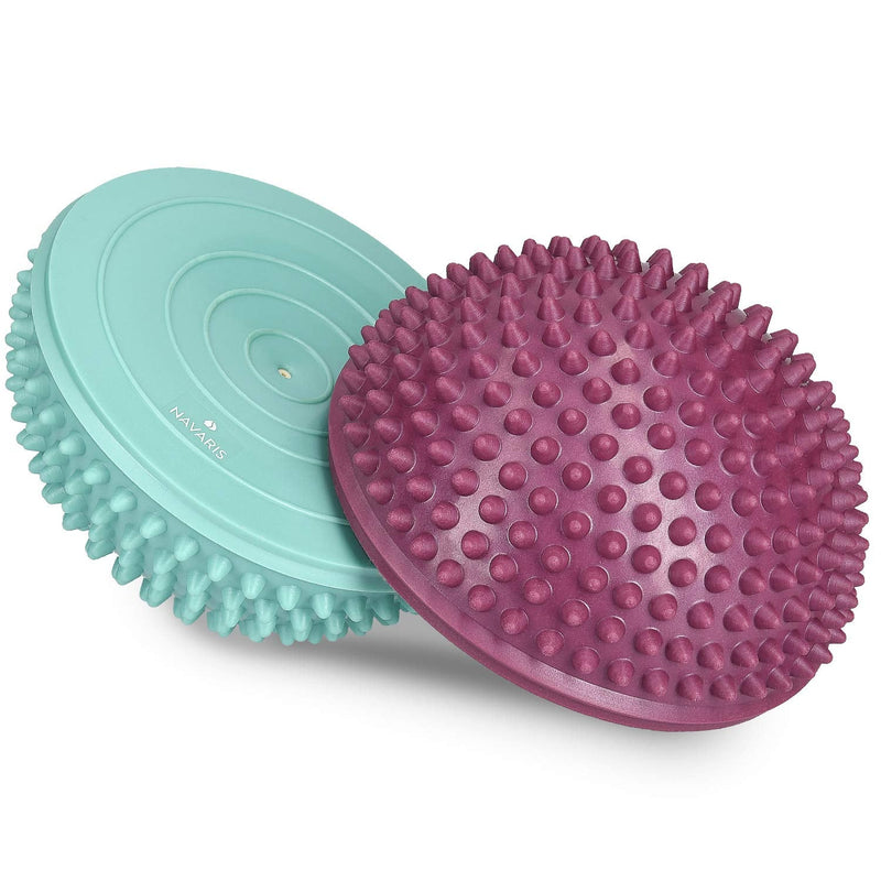 Navaris 2X Hedgehog Balance Pods - Set of 2 Spiky Fitness Domes for Sports, Foot Massage, Stability Training, Balancing in Multiple Colors mint - bordeaux - BeesActive Australia