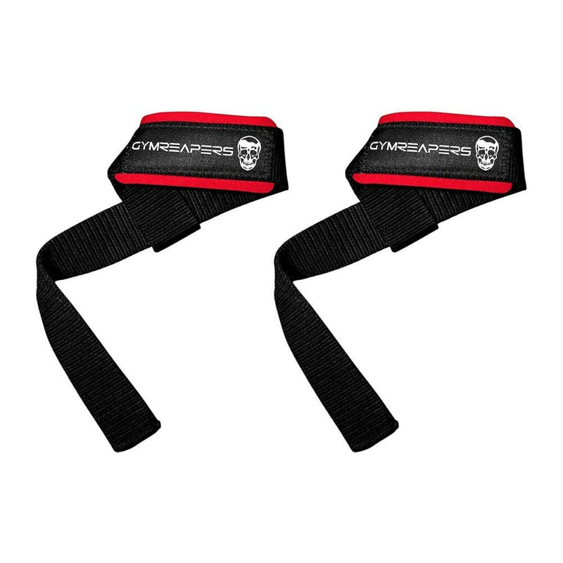 Gymreapers Lifting Wrist Straps for Weightlifting, Bodybuilding, Powerlifting, Strength Training, Deadlifts - Padded Neoprene with 18 inch Cotton Black/Red - BeesActive Australia