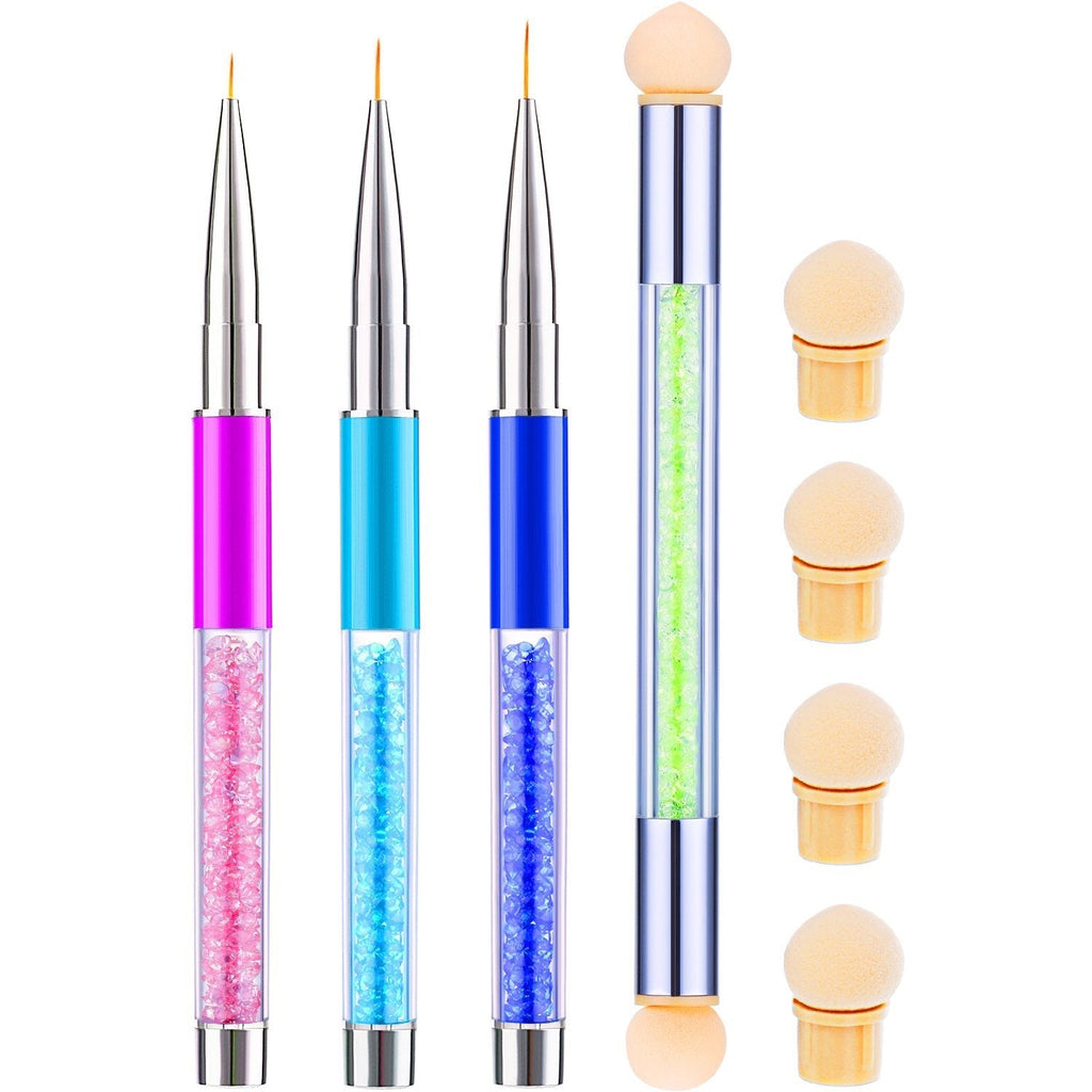 Bememo 4 Pieces Nail Art Brush Set, 3 Pieces Nail Liner Brush UV Gel Painting Pen and 1 Piece Dual Tipped Ombre Sponge Brush Nail Gradient Shading Pen Nail Tip Builder with 4 Replacement Heads - BeesActive Australia
