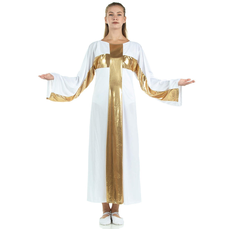 [AUSTRALIA] - Danzcue Girl's Cross Robe Worship Dress White-gold Large - X-Large 