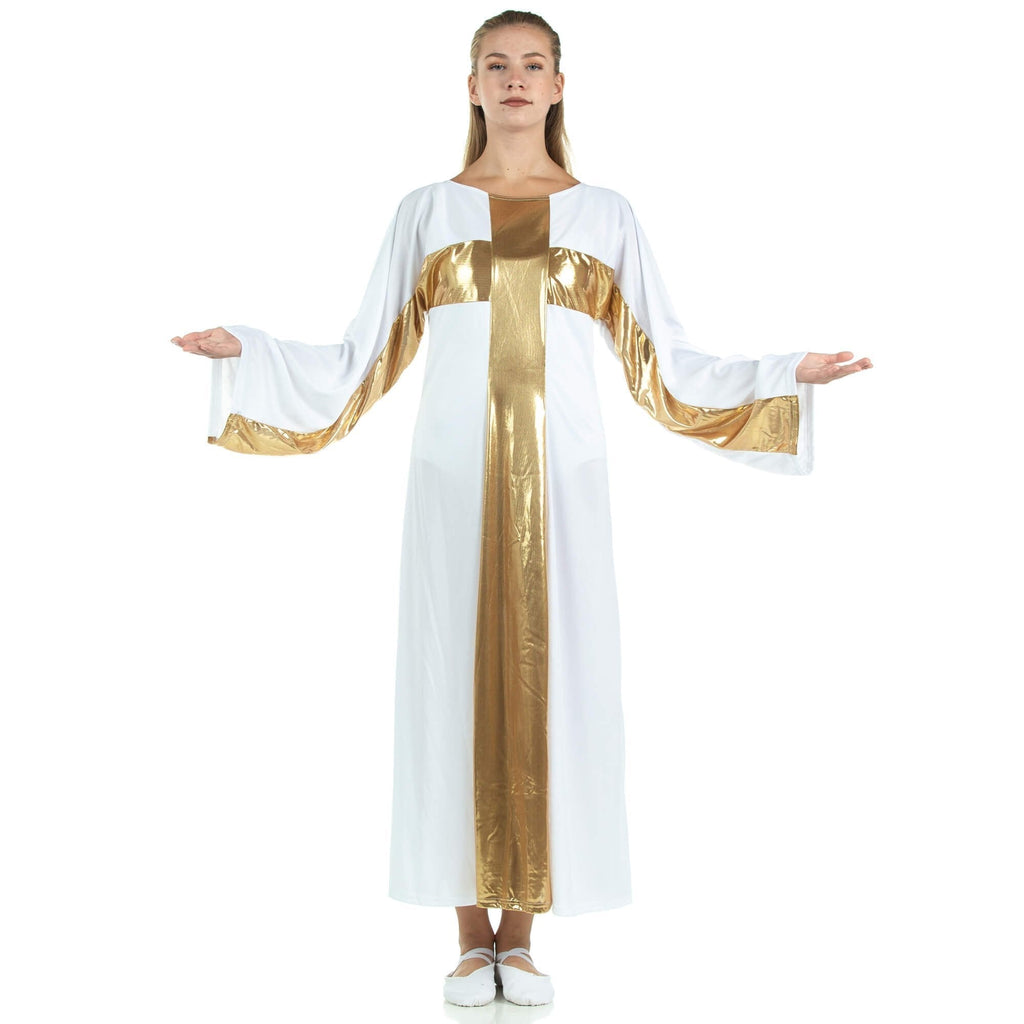 [AUSTRALIA] - Danzcue Women's Cross Robe Worship Dress White-gold Large - X-Large 