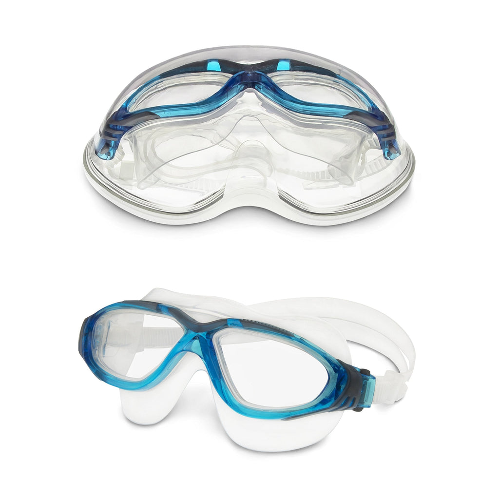 [AUSTRALIA] - Dolfino Pro Silicone Visionist Swim Mask, Italian Design, Wide Angle Viewing, Tinted Lenses, No Leaking Anti Fog UV Protection Goggles Includes Case for Adults Men Women Youth, Clear/Blue Visionist Mask + Case, Clear/Blue 