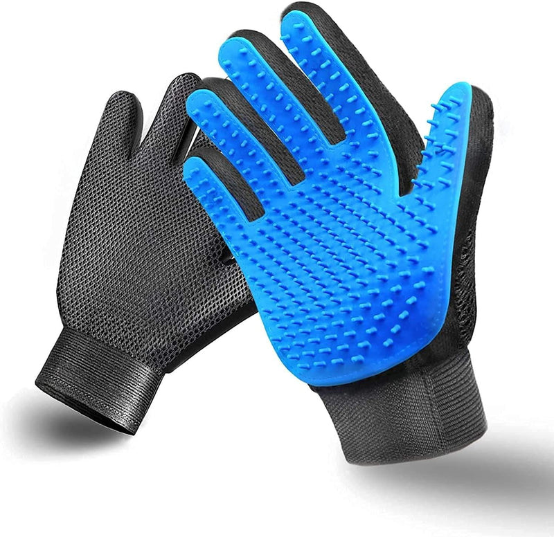 Pet Grooming Glove Hair Remover Brush Gentle Deshedding Efficient Pet Mitt Pet Massage Gloves Left & Right Hand Draw Dogs Cats Horses Long Short Fur (1Pair Left & Right Hand) Blue - BeesActive Australia