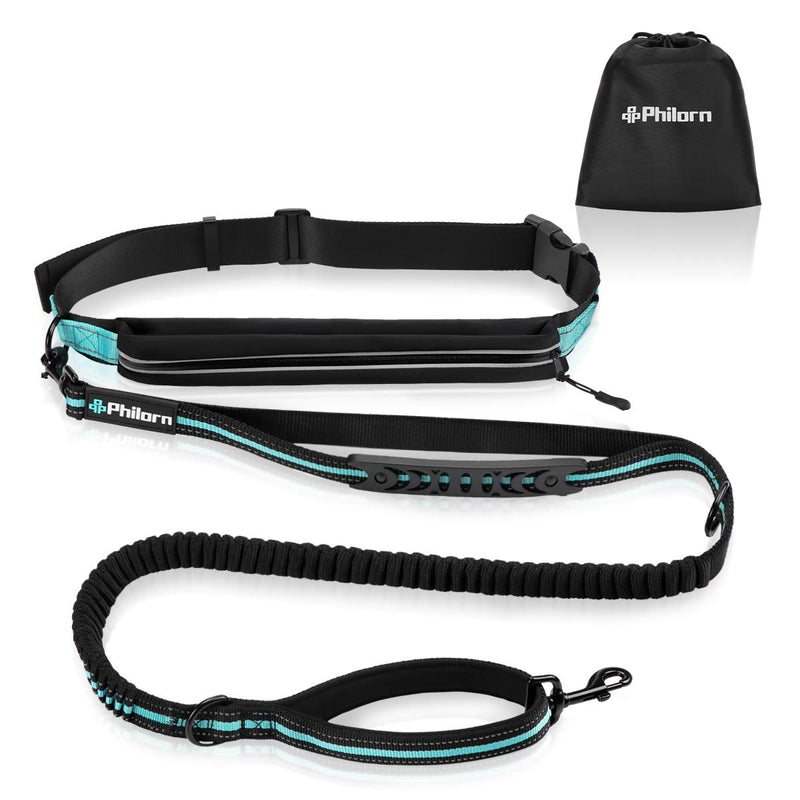 PHILORN Hands Free Dog Leash for Running, Jogging | Reflective Stitching, Adjustable Waist Belt(24"-47"), Phone Pouch, Shock Absorbing Dual Handle Bungee(47"-67") for Up to 150lbs Large Dog Blue - BeesActive Australia