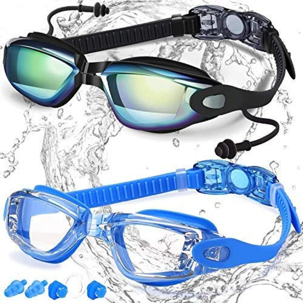 Swim Goggles, Swimming Goggles for Men Adult Women Youth Kids & Child, Teen 1.black W/ Ultra Mirror Lens&blue W/ Clear Lens - BeesActive Australia