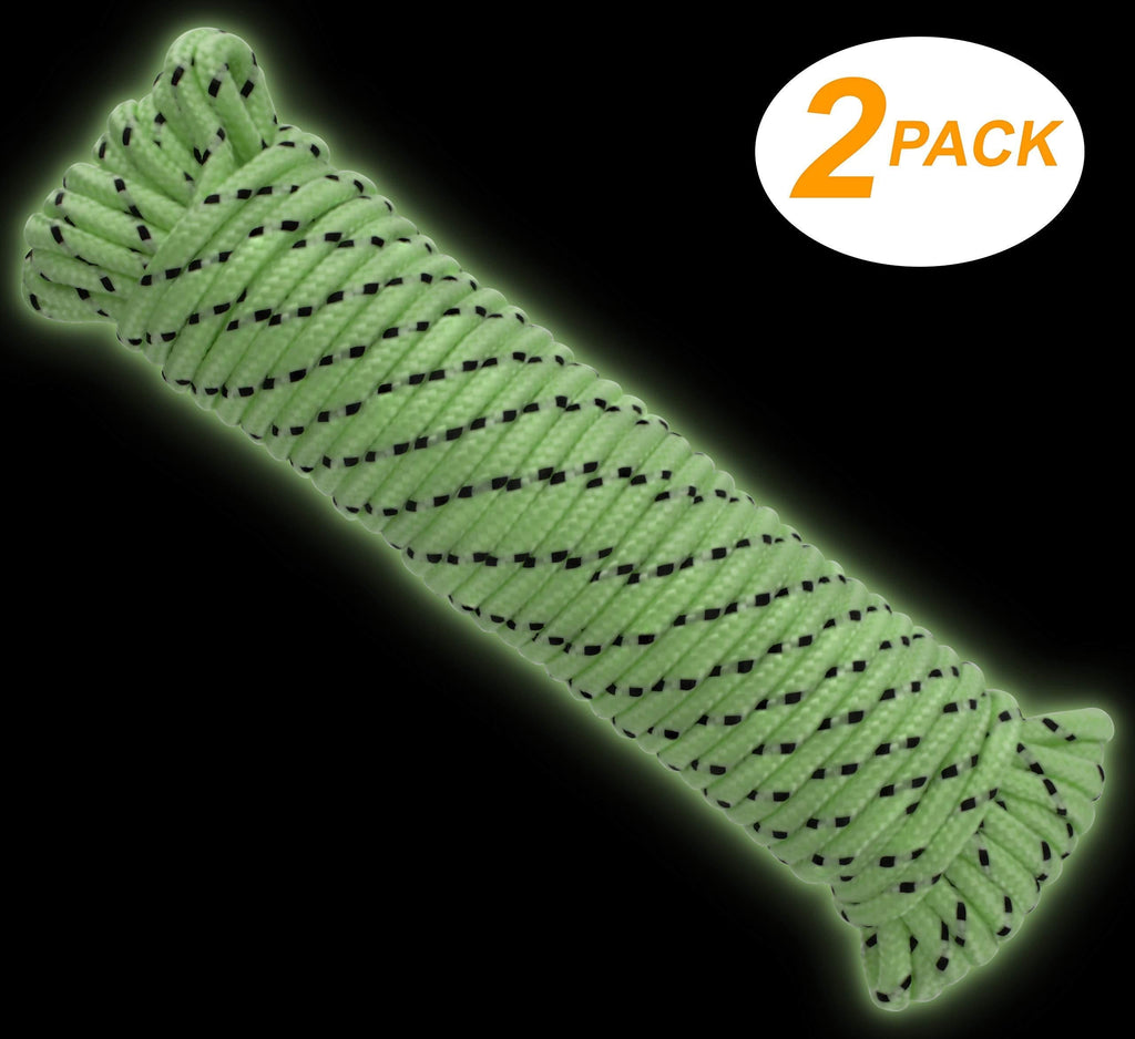 [AUSTRALIA] - Ram-Pro 2 Pack Glow in The Dark Rope Cord - Polypropylene 50 feet Accessory Cord Climbing Rope Premium Quality for Tree and Mountain Climbing Equipment, Gym Exercise and Multi use 