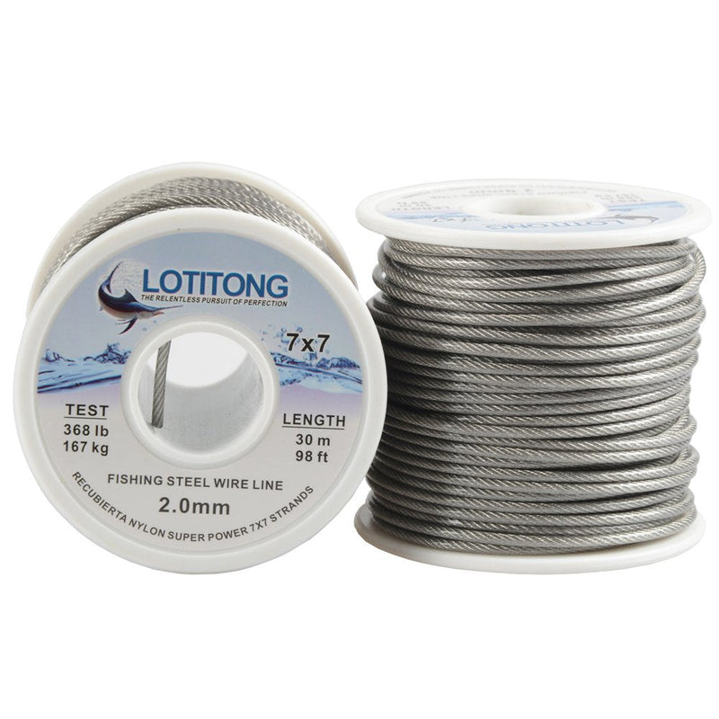 368LB fishing steel wire line 7x7 strands 2.0mm Trace Coating Wire Leader Coating Jigging Wire Lead Fish Jigging Line Fishing Wire Stainless Steel Leader Wire (30 Meters 2.0mm 368 pound Test) - BeesActive Australia