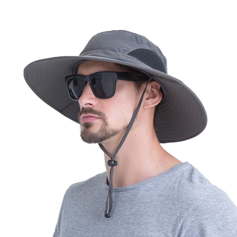 [AUSTRALIA] - YR.Lover.Outdoor Boonie Adult Hat - Sun Protection Wide Brim Cap Fishing Hunting Summer Bucket Hat Dark Gray 