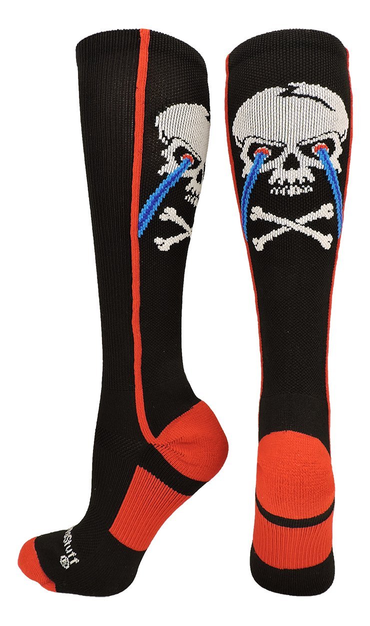 [AUSTRALIA] - MadSportsStuff Crazy Socks with Laser Skull and Crossbones Over The Calf Socks Black/Red Medium 