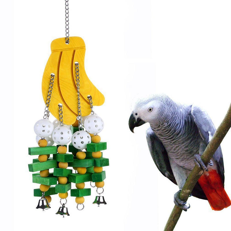 Parrot Hanging Swing Toy Bells Chew Toy Colorful Hanging Wood Block Parrot Macaw African Greys Cockatiels Budgies Conure Banana Shape Natural Birds Cage Hanging Toy - BeesActive Australia