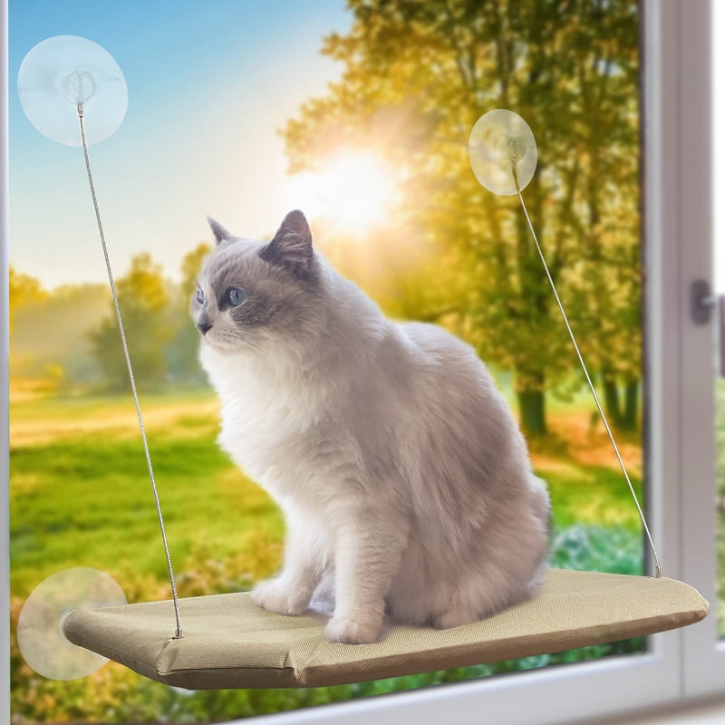 PETPAWJOY Cat Window Perch, Strong Suction Cups Easy Clean Safety Cat Hammock Window Seat for Large Fat Cat or Double Cats (Up to 50lbs) Apricot - BeesActive Australia