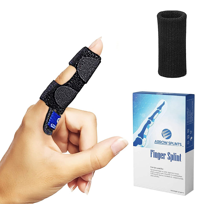 Arrow Splints Finger Splint for Mallet Finger, Trigger Finger, Arthritis Pain, Sport Injuries, Basketball, Volleyball, Bowling fits Index, Middle Finger, Ring, Pinky Finger + Compression Finger Sleeve Small (Pack of 1) - BeesActive Australia