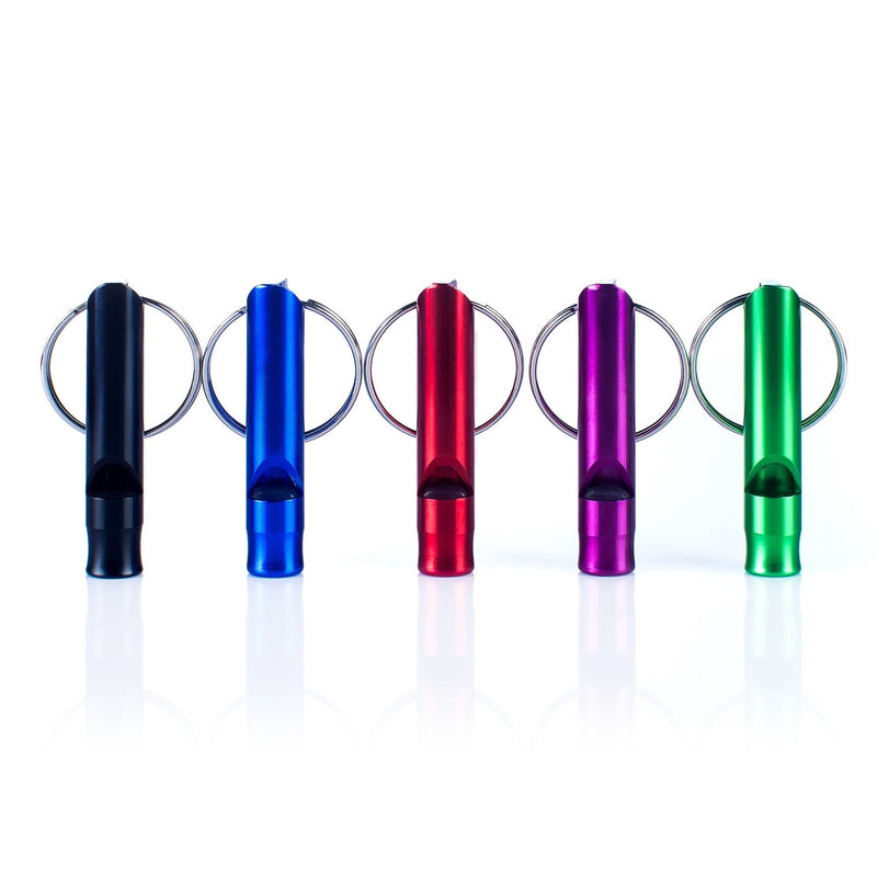 HWYDTGS 5pcs Hiking Camping Survival Aluminum Whistle with Key Chain Emergency Whistles of Multiple Colors Black/Blue/Red/Purple/Green - BeesActive Australia