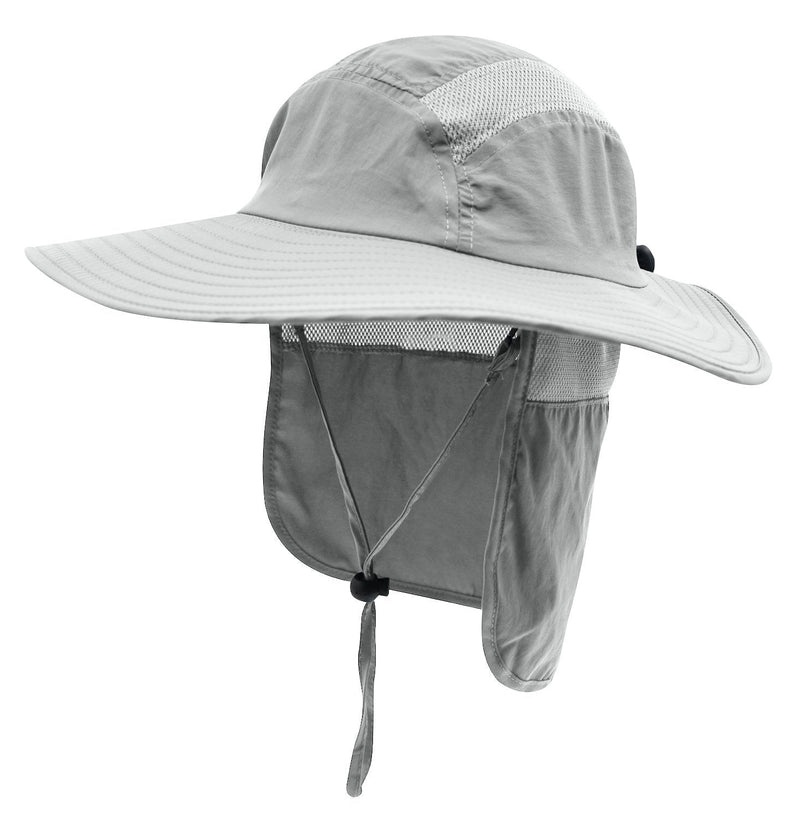 [AUSTRALIA] - Home Prefer Mens UPF 50+ Sun Protection Cap Wide Brim Fishing Hat with Neck Flap Light Gray 