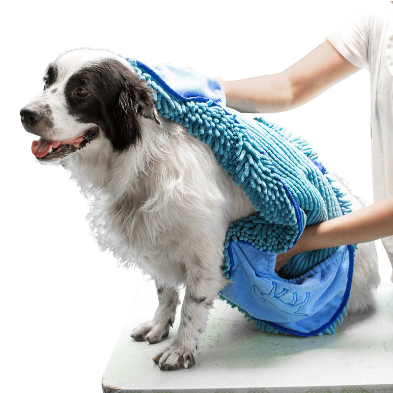 Tuff Pupper Large Dog Shammy Towel | Ultra Absorbent | Durable 35 x 15 Size for Dogs of All Breeds | Quick Drying Chenille Fabric | Designed for Indoor and Outdoor Use | Machine Washable X-Large (Pack of 1) Blue - BeesActive Australia