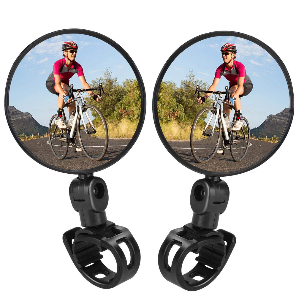 TAGVO Bike Mirror, Bicycle Cycling Rear View Safe Mirrors, Adjustable Rotatable Handlebars Mounted Plastic Convex Mirror for Mountain Road Bikes 2 PACK BLACK - BeesActive Australia