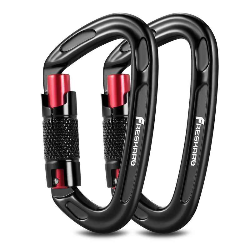 FresKaro UIAA Certified 25KN Auto Locking Climbing Carabiner Clips,Twist Lock and Heavy Duty Carabiners for Rock Climbing, Rappelling and Mountaineering, D Shaped 3.93 Inch, Large Size, Black 2PCS-25KNA - BeesActive Australia