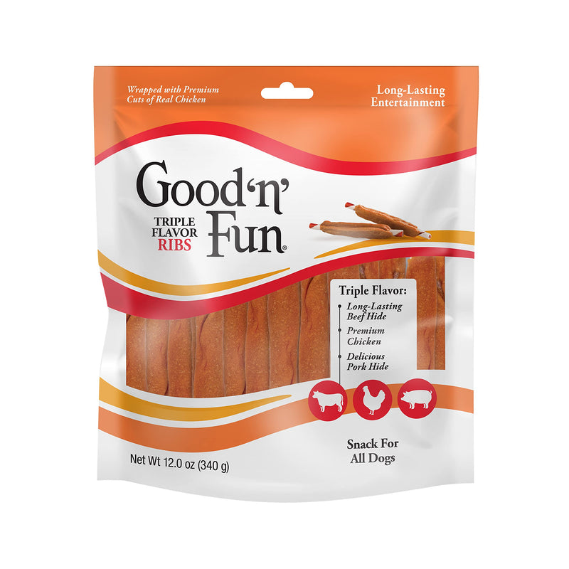 Good ’n’ Fun Triple Flavor Ribs, Rawhide Snack for All Dogs 12 Ounce (Pack of 1) - BeesActive Australia