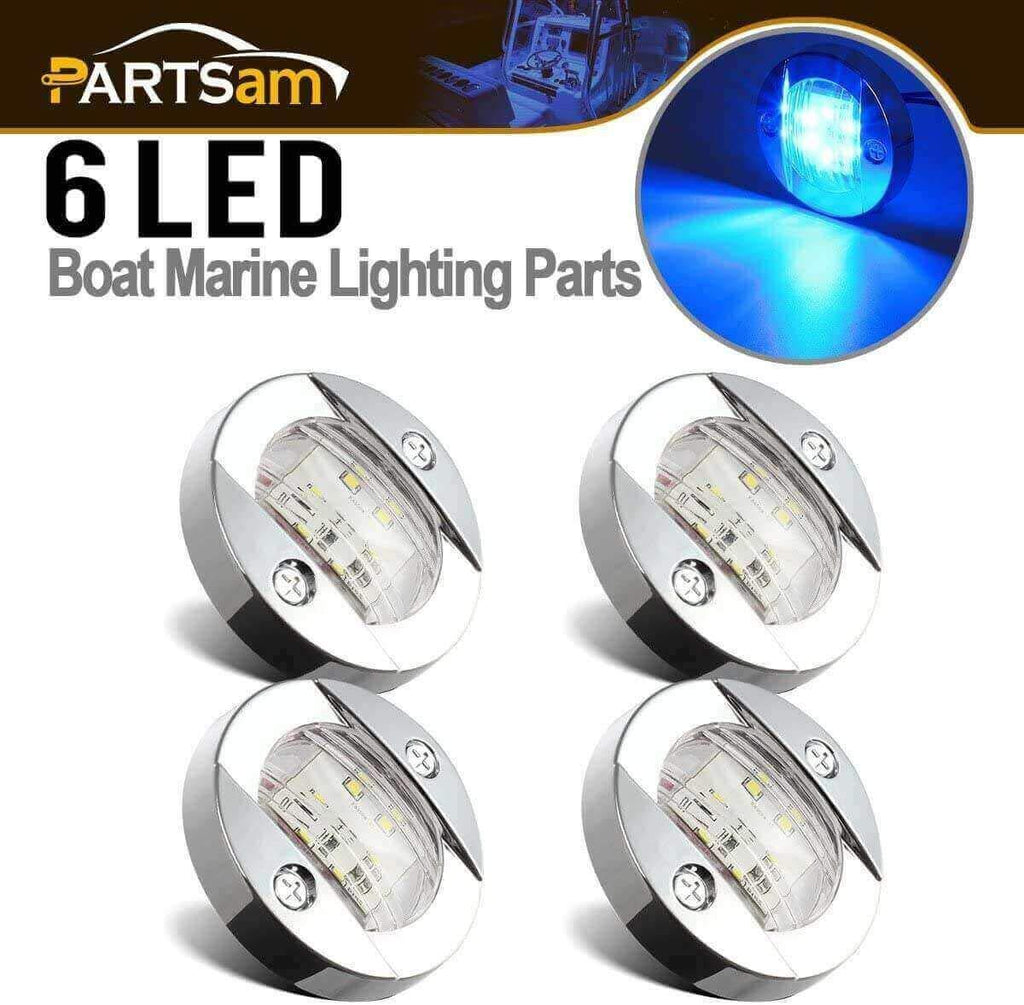 [AUSTRALIA] - Partsam 4Pcs 3" Inch Round Chrome Marine Clear Lens Blue LED Transom Mount Stern Anchor Navigation Lights IP67 Waterproof,Round Boat Marine Lamps 6-2835-SMD,Boat LED Stern Lights 12V Clear/Blue 