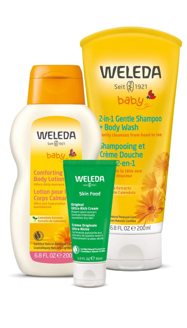 Weleda Mama and Baby Essentials 3-Piece Set: 2in1 Calendula Shampoo and Body Wash, Calendula Body Lotion, and Skin Food Mama/Baby Kit - BeesActive Australia