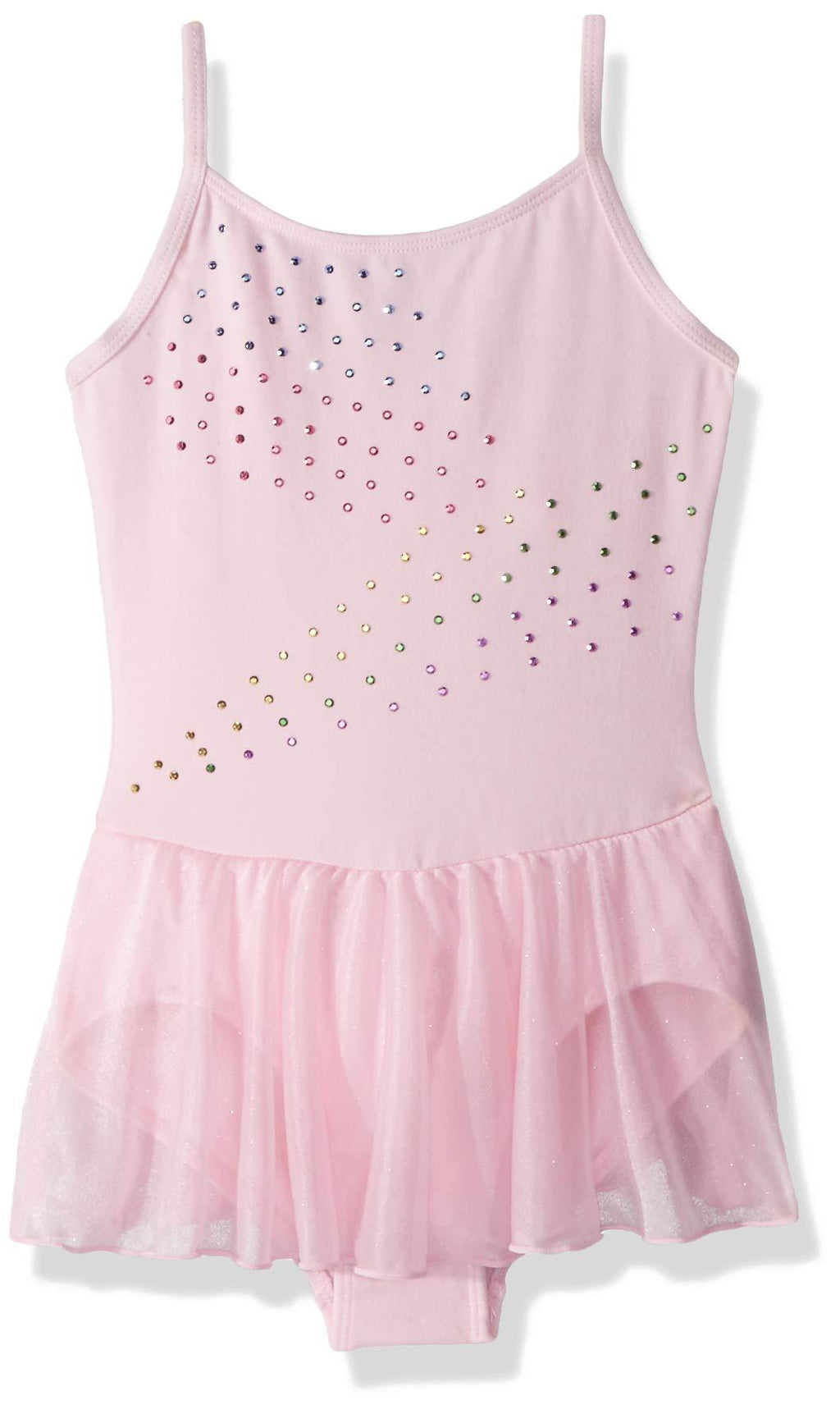 [AUSTRALIA] - Jacques Moret Girls' Classic Tank Skirted Leotard X-Small Powder Pink Rainbow Rhinestuds 