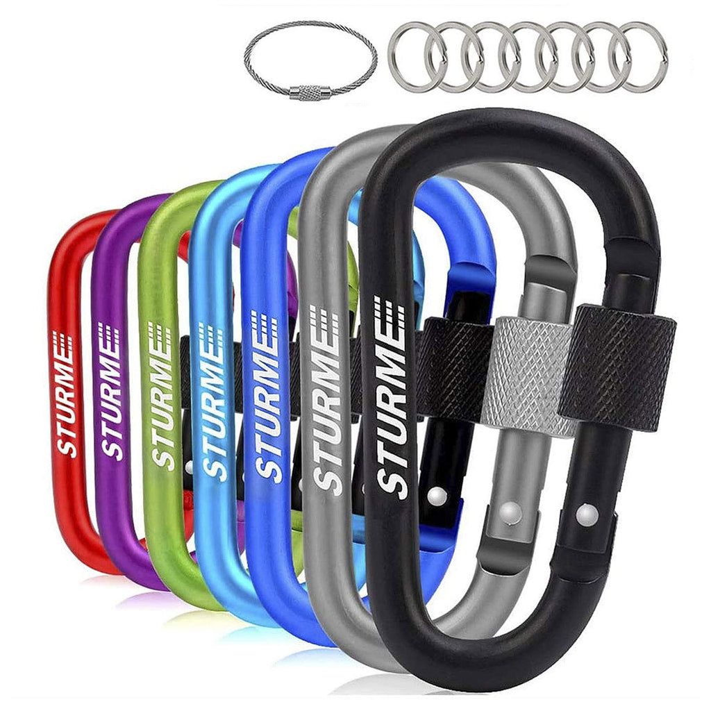 STURME Carabiner Clip 3" Aluminum D-Ring Locking Durable Strong and Light Large Carabiners Clip Set for Outdoor Camping Screw Gate Lock Hooks Spring Link Improved Design Pack Assorted 7 Pcs - BeesActive Australia