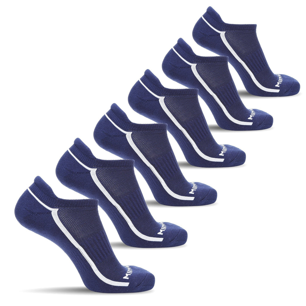 [AUSTRALIA] - MIRMARU 6 Pairs Running Low Cut Athletic Cushion Tab Breathable Comfortable Cotton Socks for Men and Women Navy-white Striped 10-13 