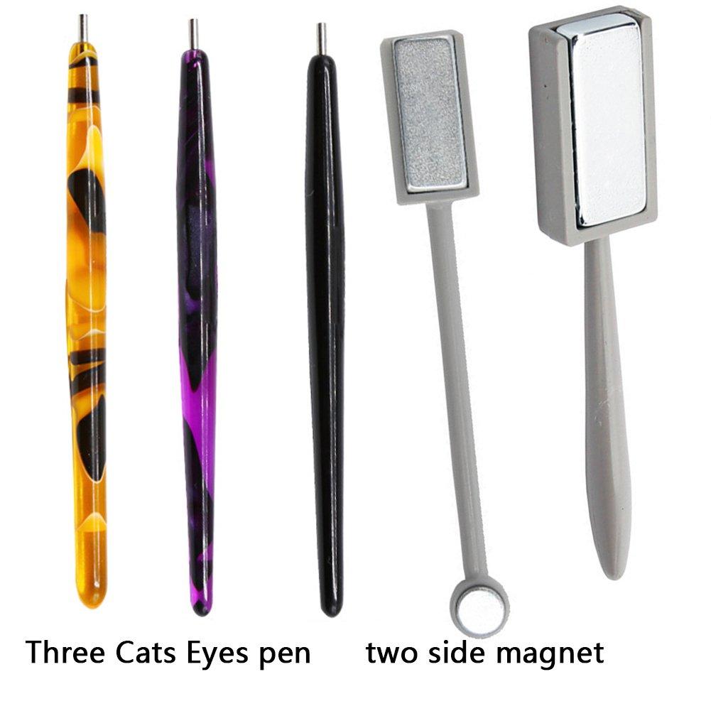 Minejin Nail Art Cat Eyes Magnetic Pen Stick Set for 3D DIY Paint Magic Nails Polish Magnet Manicure Tool 5 Pcs - BeesActive Australia