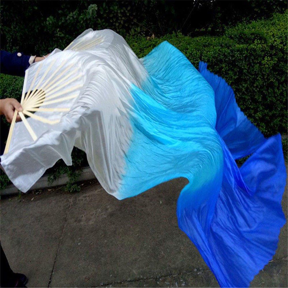 [AUSTRALIA] - One Pair 1.5m/1.8m Belly Dance Bamboo Fan Dance Fan Square Fan Dance Dancing Fan White-Azure-Sapphire 1.5 m 