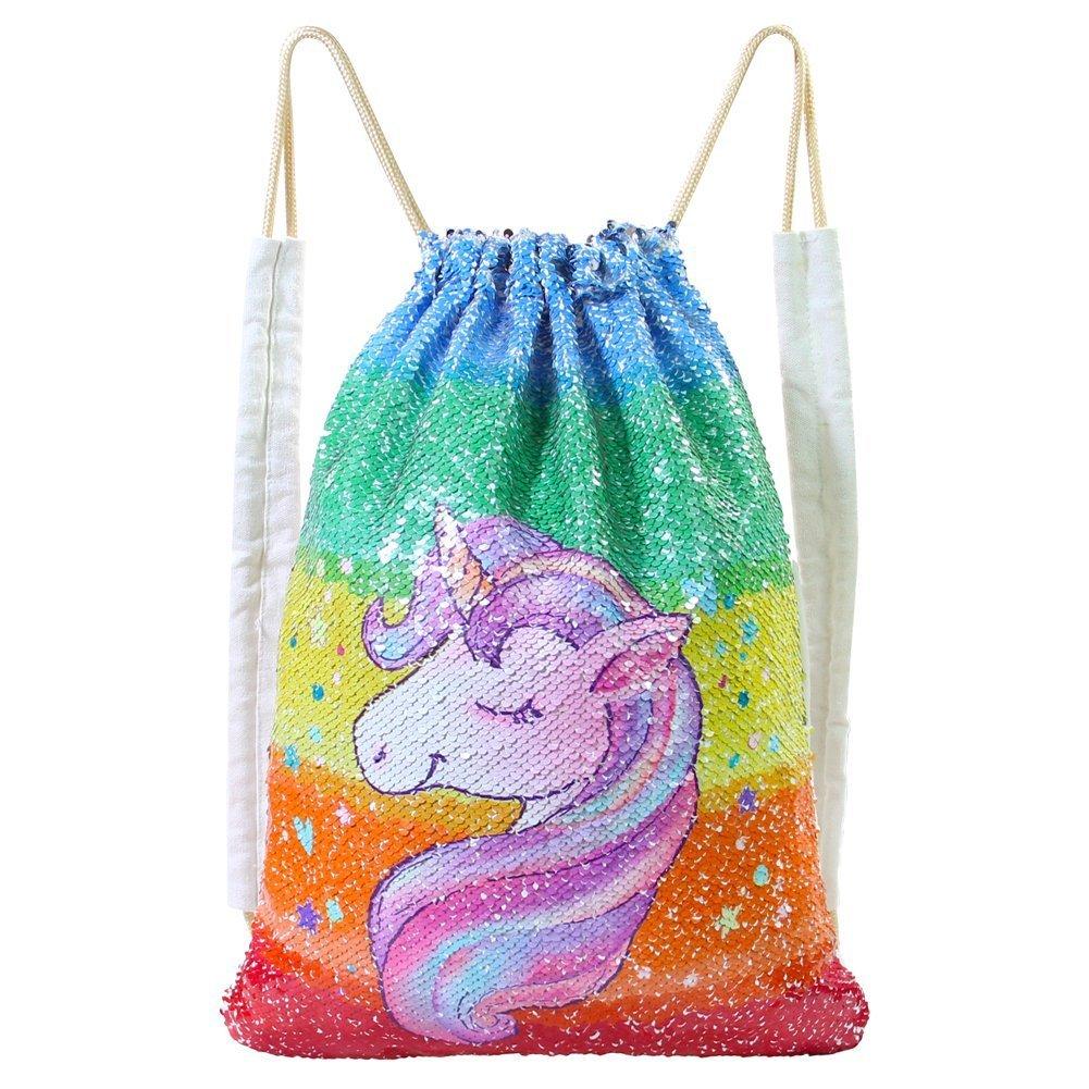 MHJY Unicorn Bag Reversible Sequin Drawstring Bag Sparkly Gym Dance Backpack,Colorful Colorful - BeesActive Australia