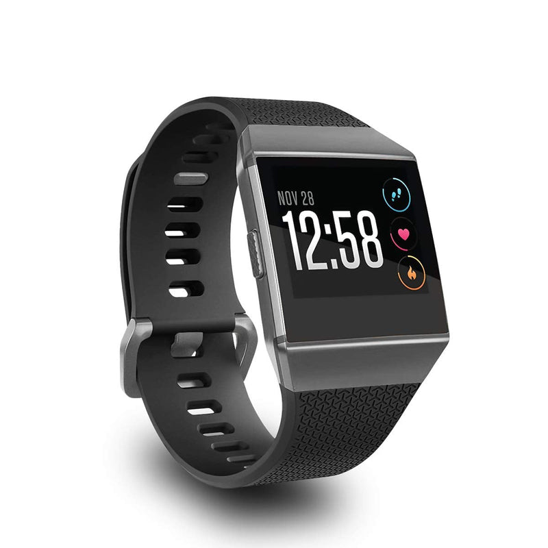AIUNIT Compatible Ionic Bands for Men Women Teens Kids Large Small, Replacement Strap Sport Accessory Wristband with Original Design for Ionic Smart Watch D01: Black w/ Smoke Gray Buckle - BeesActive Australia