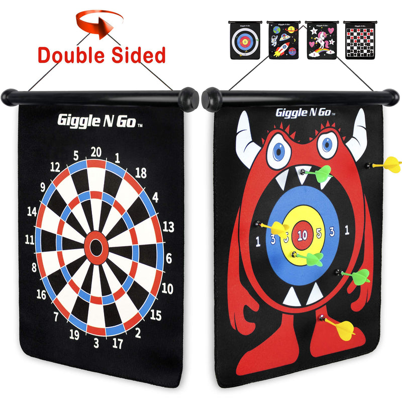 [AUSTRALIA] - GIGGLE N GO Magnetic Dart Board Game - Our Reversible Rollup Kids Dart Board Set Includes 6 Safe Darts, 2 Dart Games and Easily Hangs Anywhere - Ultimate in Indoor Games A Monster Theme 