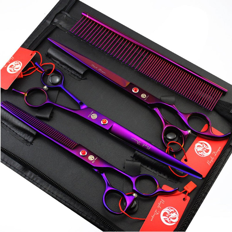Purple Dragon 8 inch 3 in 1 Professional Pet Grooming Thinning Scissors - Upward Curved Shears and Dog Hair Cutting Scissor - Perfect for Pet Groomer or Family DIY Use Purple - BeesActive Australia