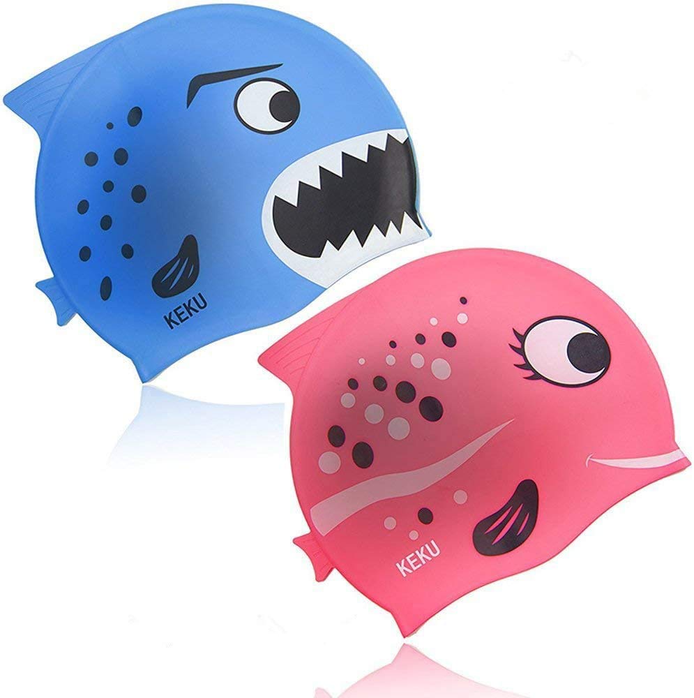 KEKU Children's Swimming Cap 2 Pack Shark and Small Fish Silicone Baby Swimming Cap are Suitable for Boys and Girls Ages 3 to 12. - BeesActive Australia