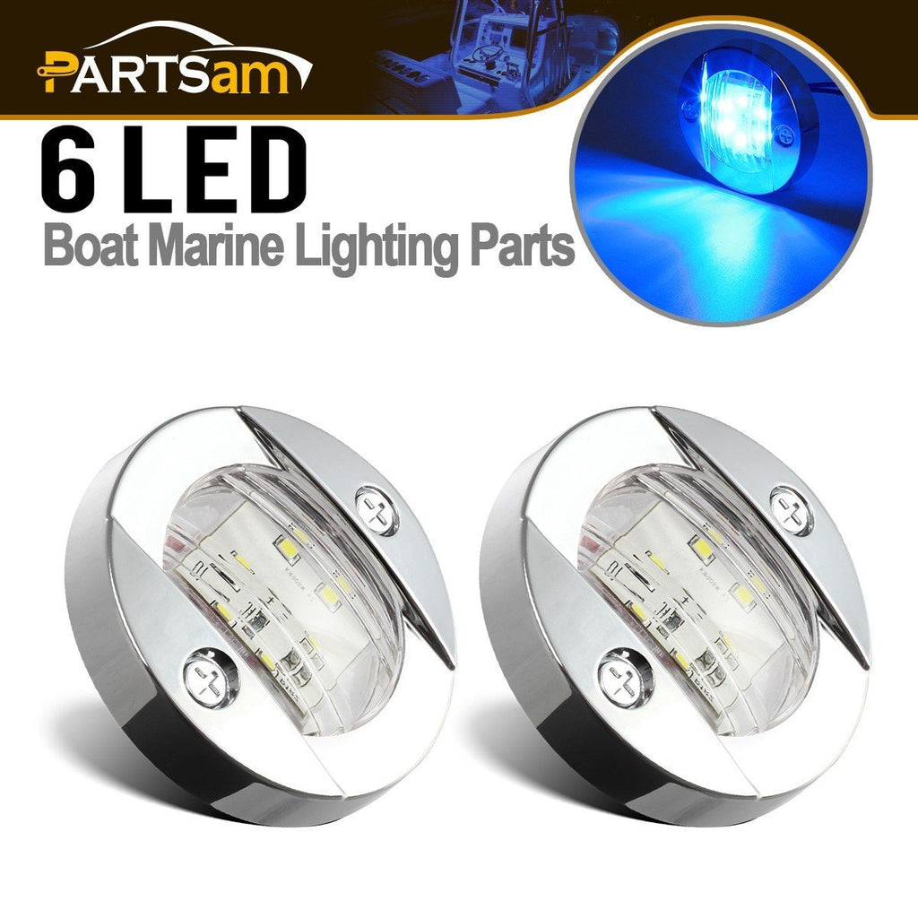 [AUSTRALIA] - Partsam 2pcs 3" inch Round Navigation Lights Chrome Boat Marine Clear Lens Blue 6-2835-SMD LED Transom Mount Stern Anchor Lamps 12V Flush Mount,IP67 Waterproof (Pack of 2) 