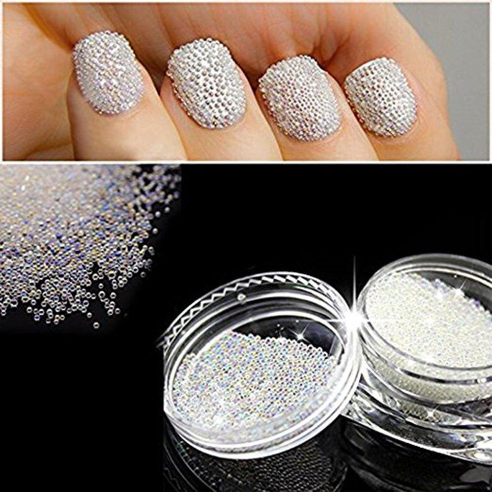 Minejin Nails Art Mini Rhinestones Beads AB Micro Ball Gems 3D Manicure Tips Two Bottle With Tray 2Pots AB Mini beads with a Free tray - BeesActive Australia